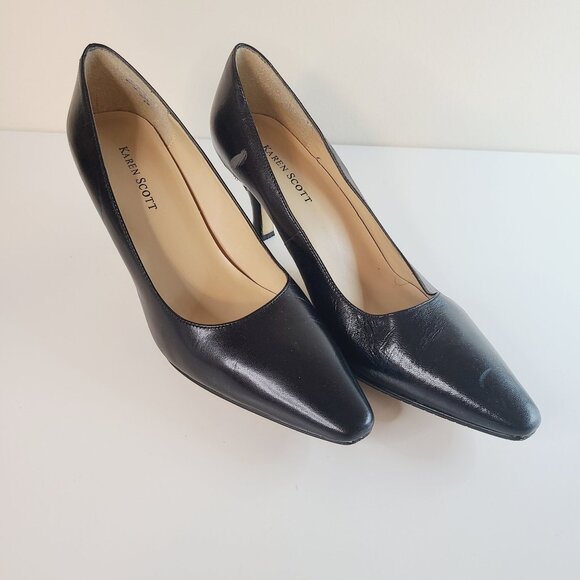 Karen Scott Womens Size 8 Black Leather Heels 2.5" Pumps W/ Scuffs & Wear - Picture 1 of 10